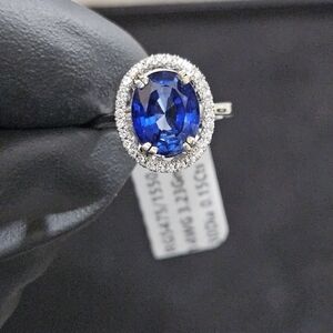 14k White Gold Oval Sapphire Diamond Cocktail/Engagement Ring (3.80Ctw)
